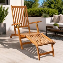 Your New Favorite Acacia Wood Deck Chair with Footrest