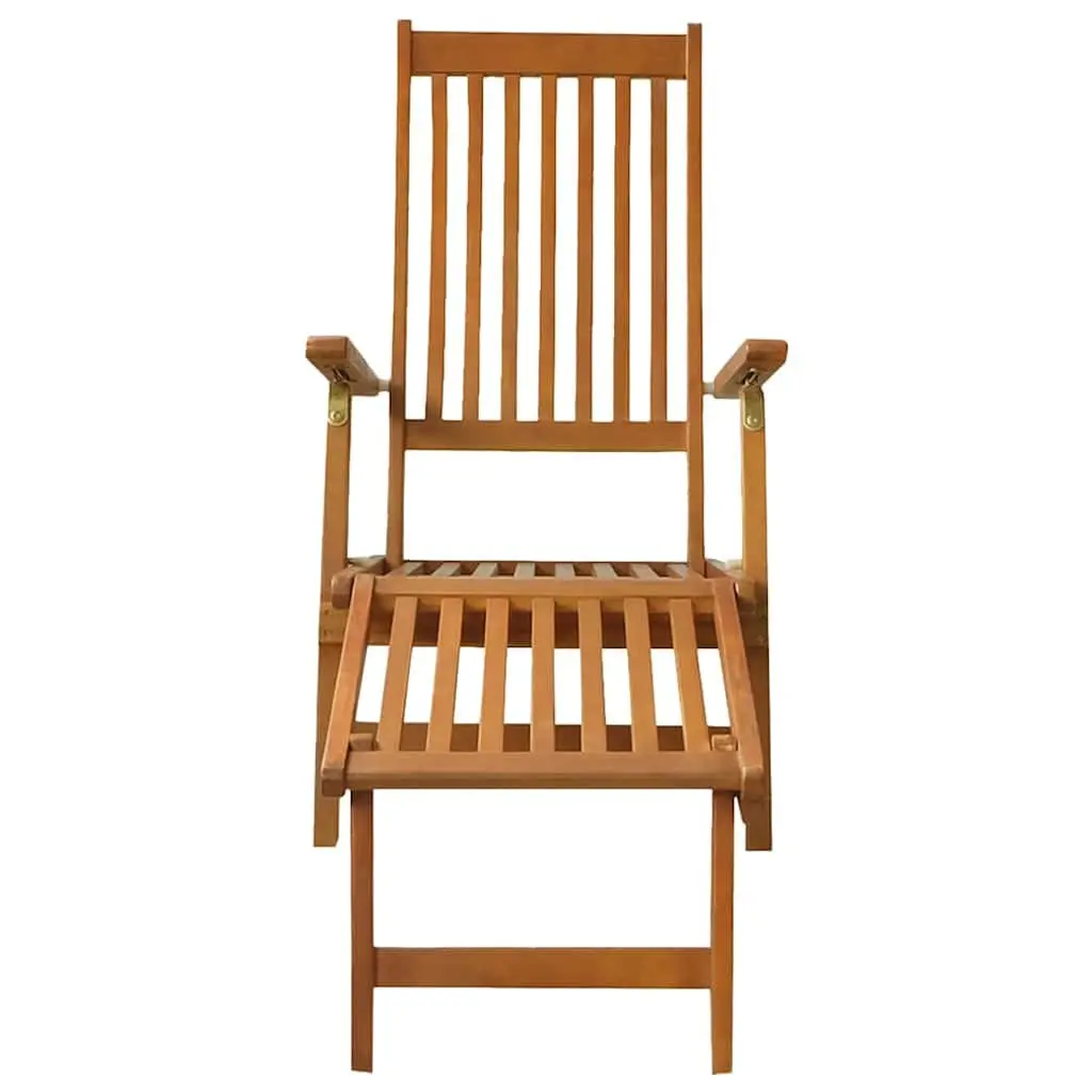 Outdoor Sun Lounger Adjustable 5-Position Acacia Wood Deck Chair with Footrest