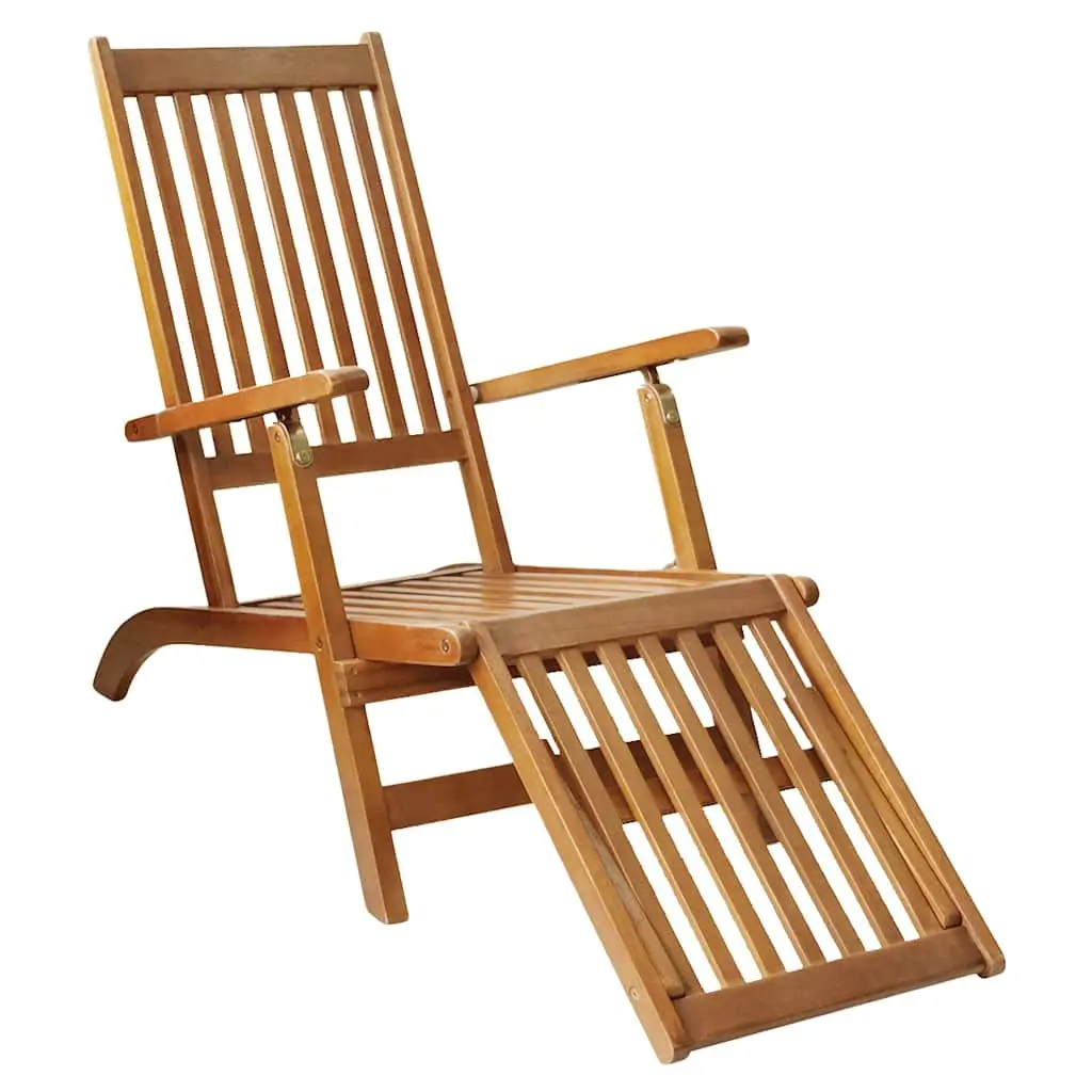 Outdoor Sun Lounger Adjustable 5-Position Acacia Wood Deck Chair with Footrest