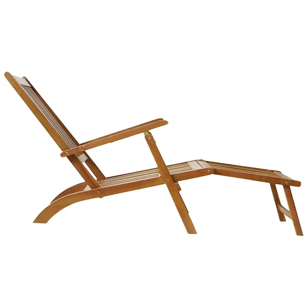 Outdoor Sun Lounger Adjustable 5-Position Acacia Wood Deck Chair with Footrest