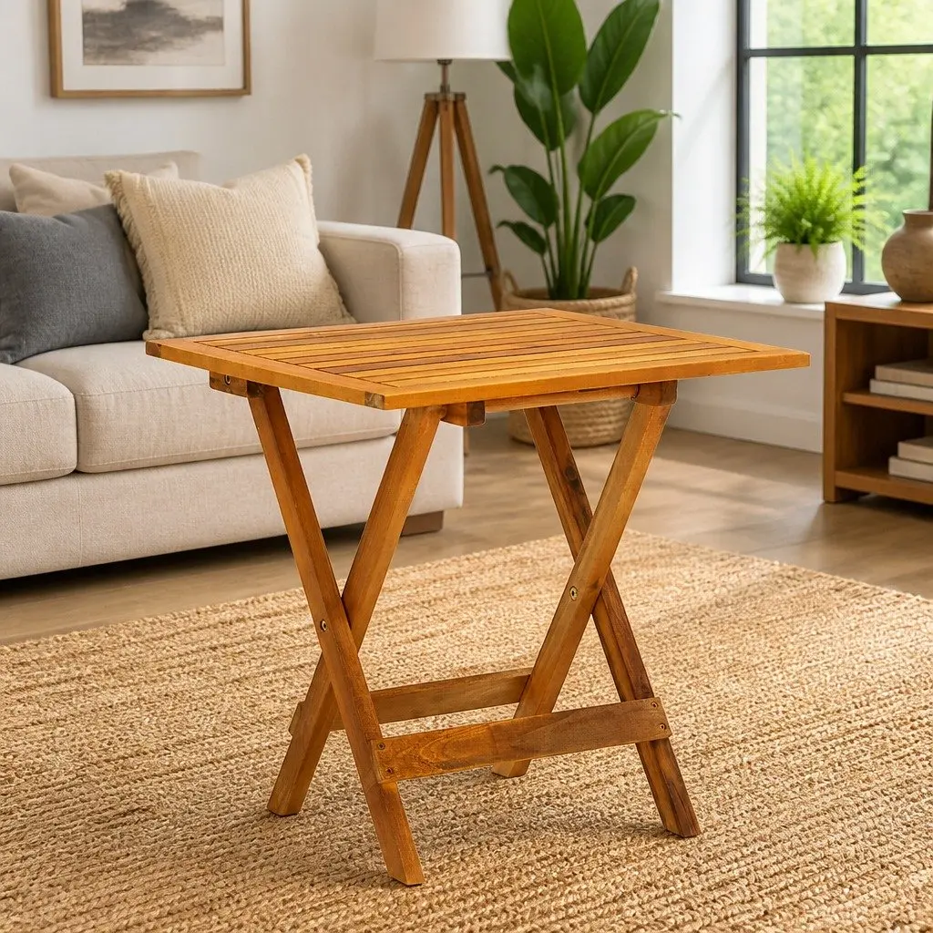 Bistro Table Folding Wooden 46x46x47 cm Coffee Side Table Indoor Outdoor Garden
