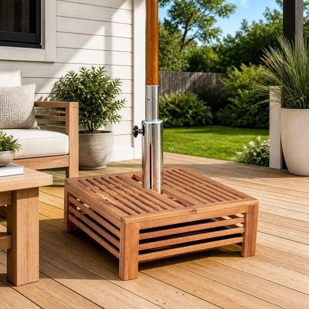 Decorative Wooden Acacia Side Table Parasol Stand Cover for Outdoor Garden Use