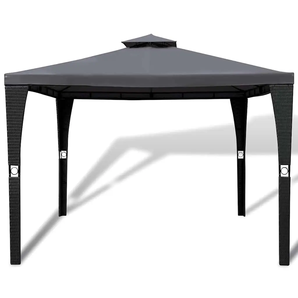 Outdoor Gazebo Poly Rattan 3x3m Garden Patio Sunshade Shelter Grey Roof