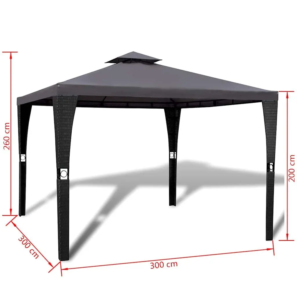 Outdoor Gazebo Poly Rattan 3x3m Garden Patio Sunshade Shelter Grey Roof