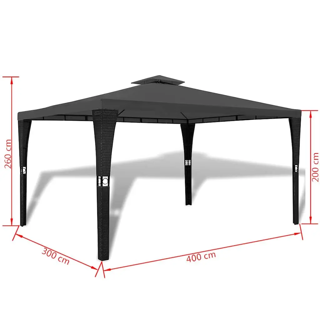 Garden Gazebo Poly Rattan Wicker 3x4m Sunshade Pavilion Grey Roof