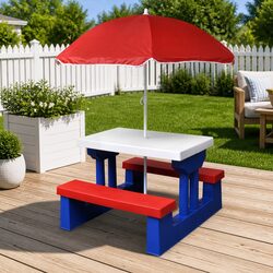 Kids Picnic Table Benches Parasol Outdoor Garden Furniture Multicolour Play Set