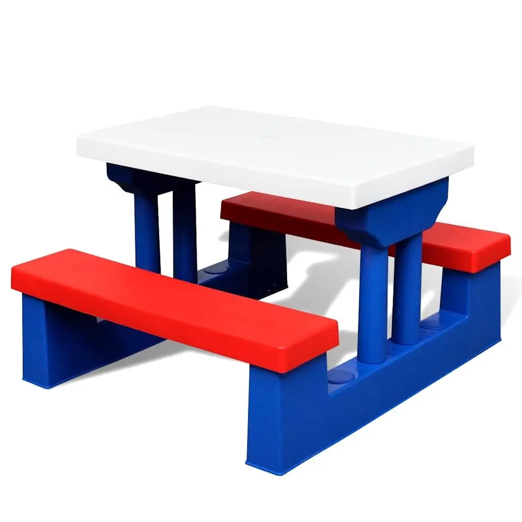 Kids Outdoor Picnic Table with Benches and Parasol Multicolour Garden Play Set