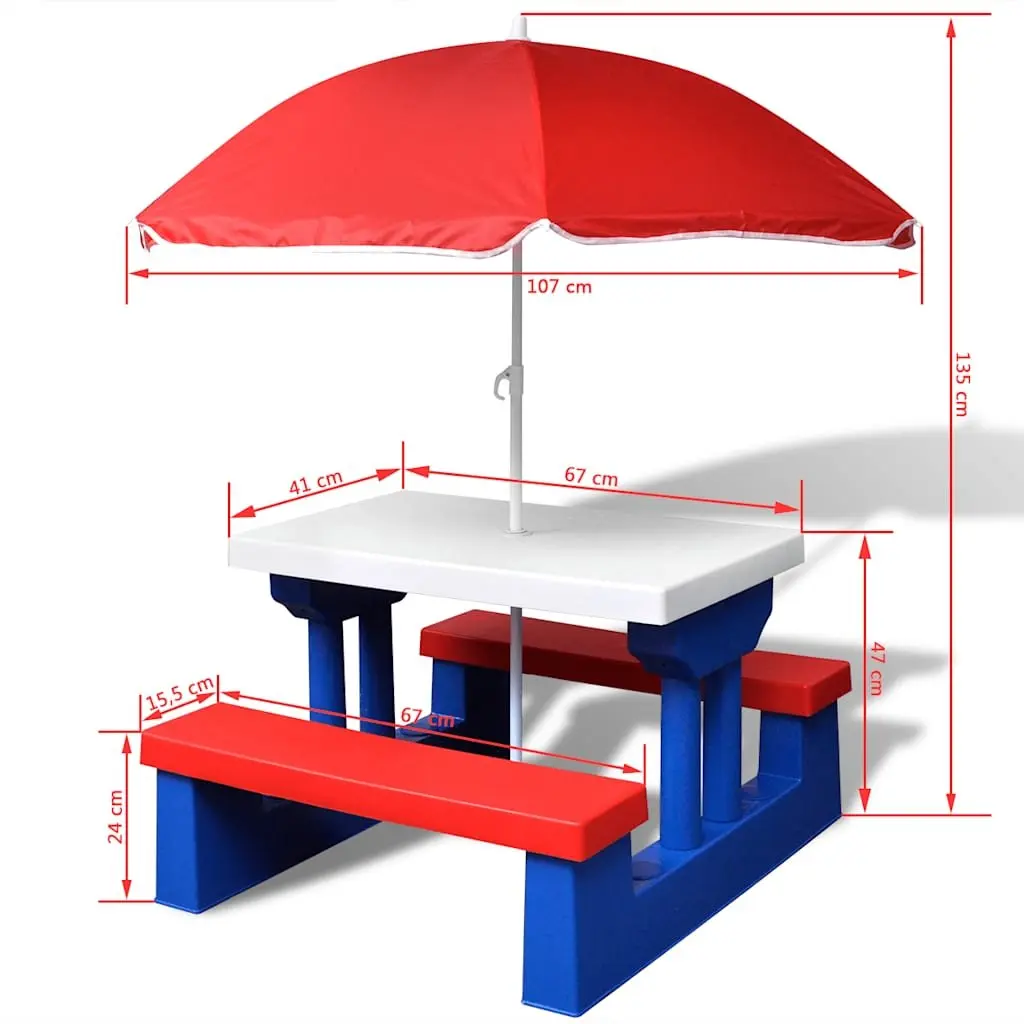 Kids Outdoor Picnic Table with Benches and Parasol Multicolour Garden Play Set