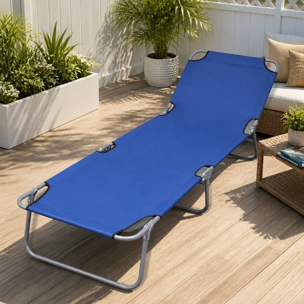 Folding Sun Lounger Adjustable Backrest Blue