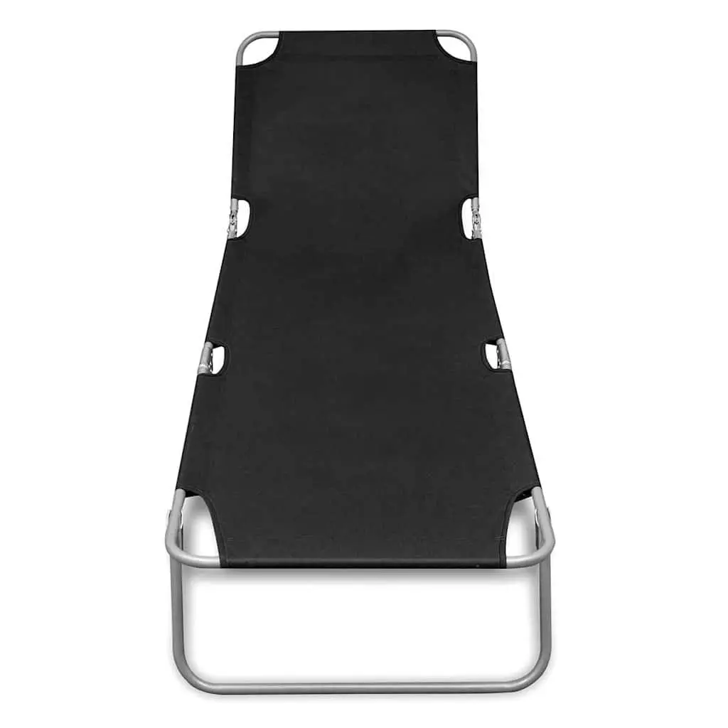 Folding Sun Lounger Adjustable Backrest Outdoor Garden Reclining Chair Black