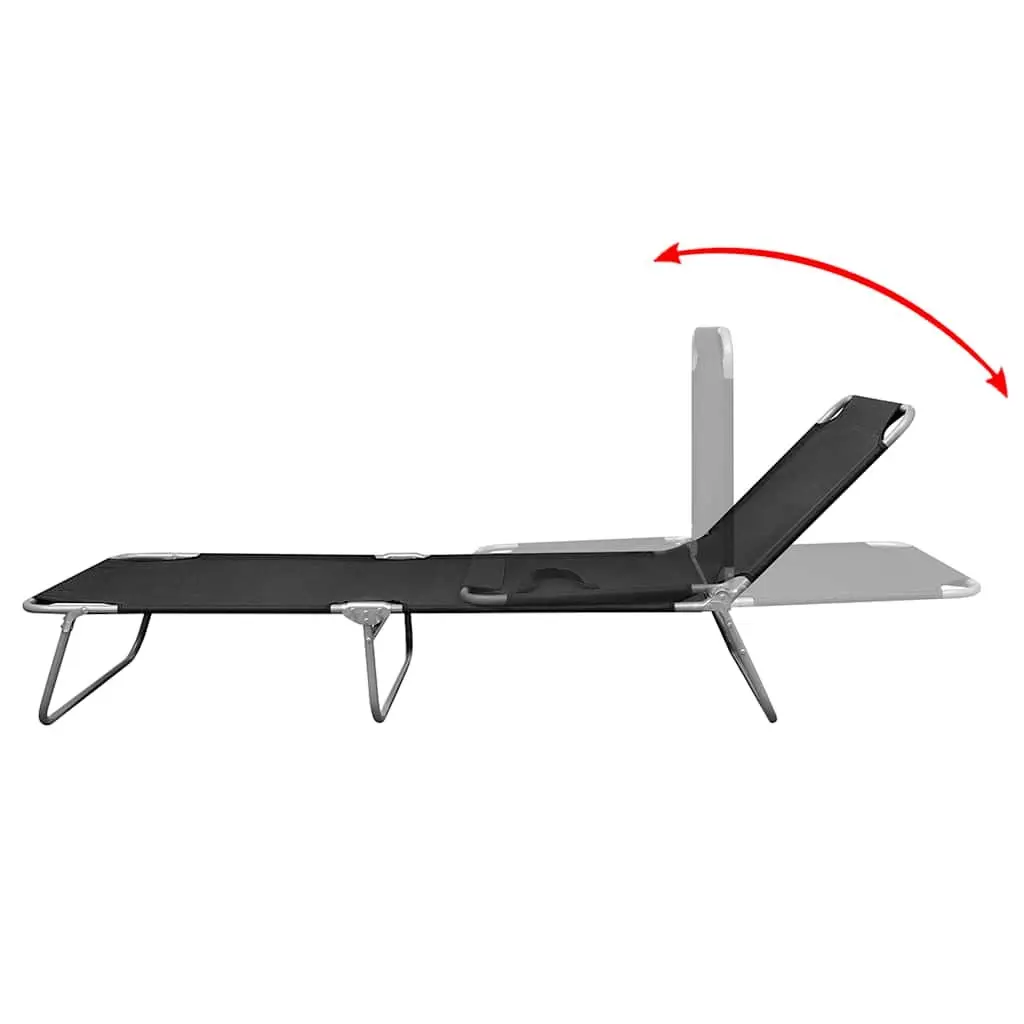 Folding Sun Lounger Adjustable Backrest Outdoor Garden Reclining Chair Black