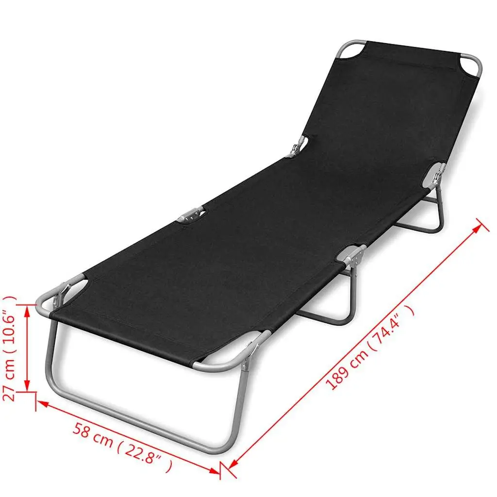 Folding Sun Lounger Adjustable Backrest Outdoor Garden Reclining Chair Black