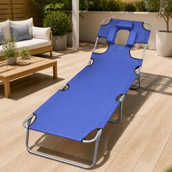 Folding Sun Lounger with Head Cushion Adjustable Backrest Outdoor Lounge Chair