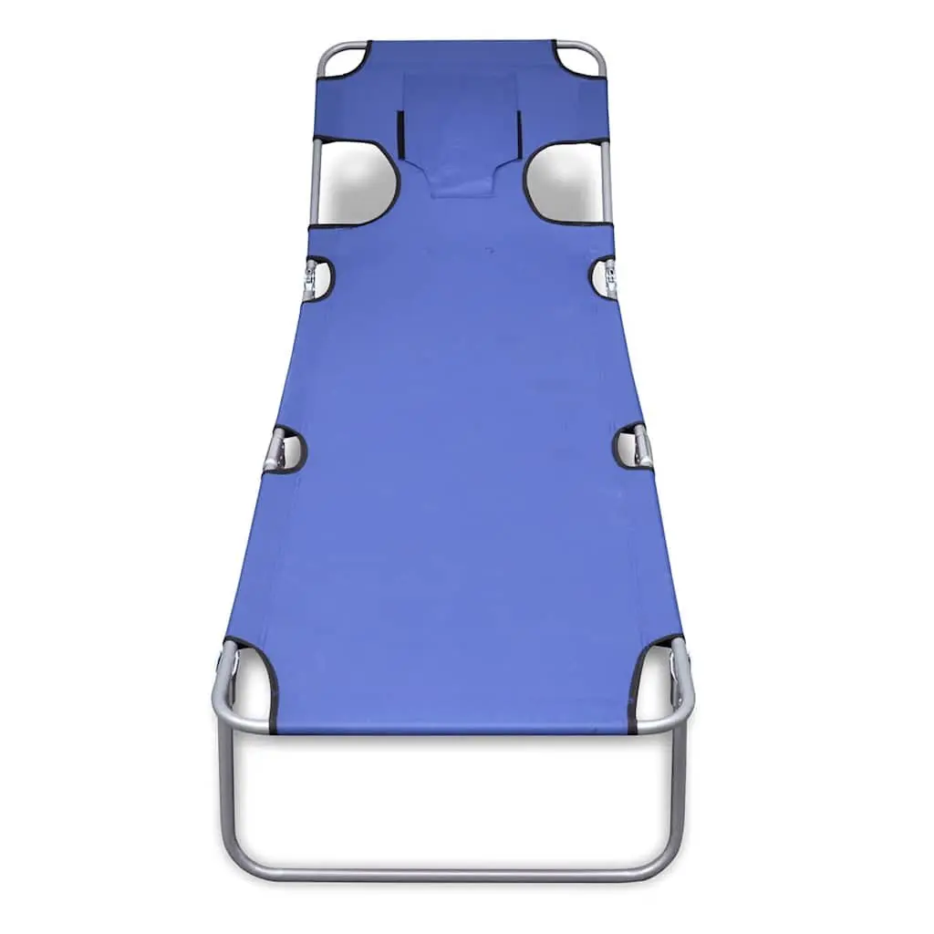 Folding Sun Lounger Adjustable Backrest with Head Cushion Blue