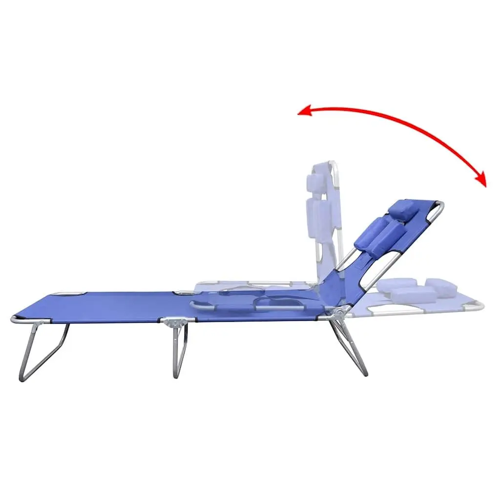 Folding Sun Lounger Adjustable Backrest with Head Cushion Blue