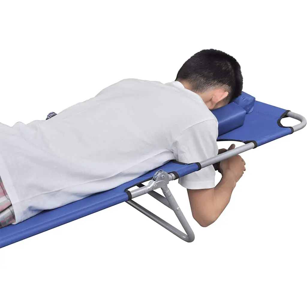 Folding Sun Lounger Adjustable Backrest with Head Cushion Blue