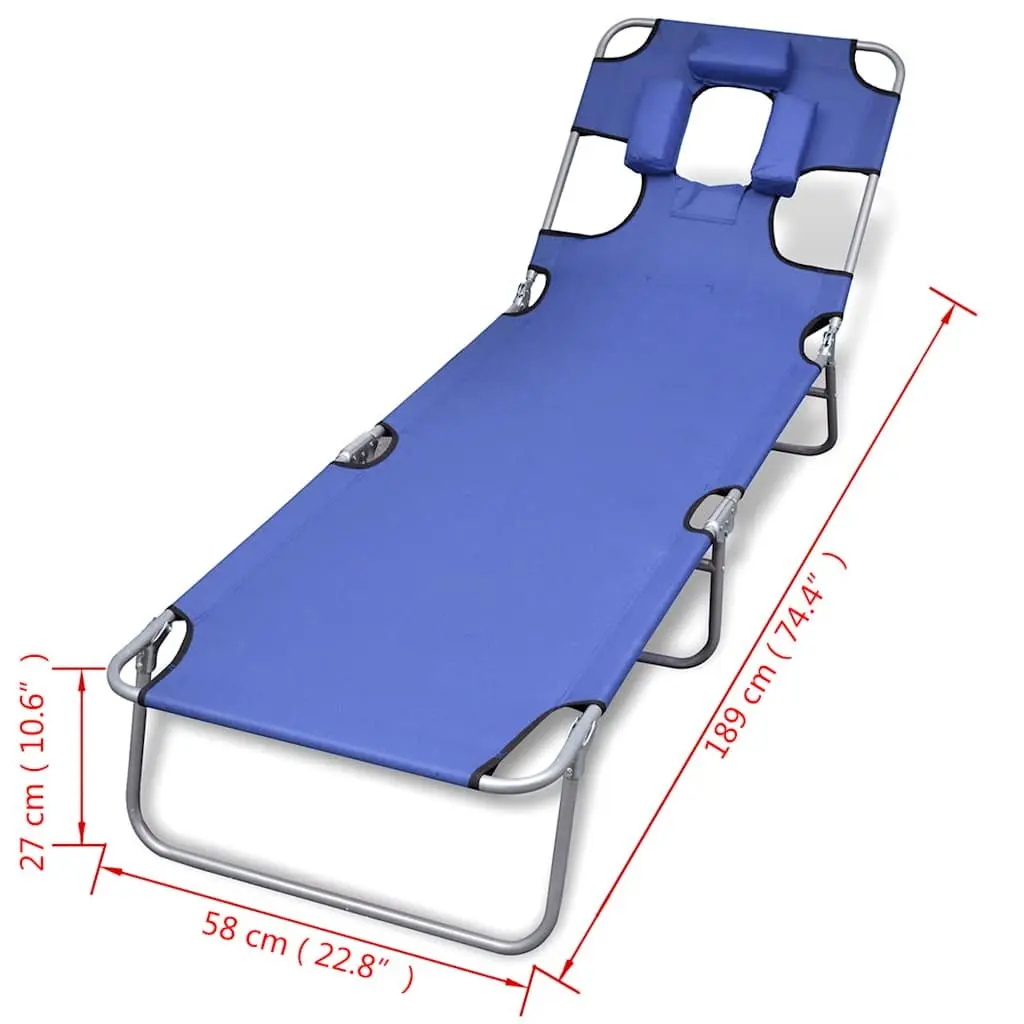 Folding Sun Lounger Adjustable Backrest with Head Cushion Blue