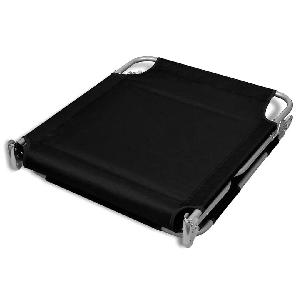 Folding Sun Lounger Black Adjustable Backrest with Head Cushion