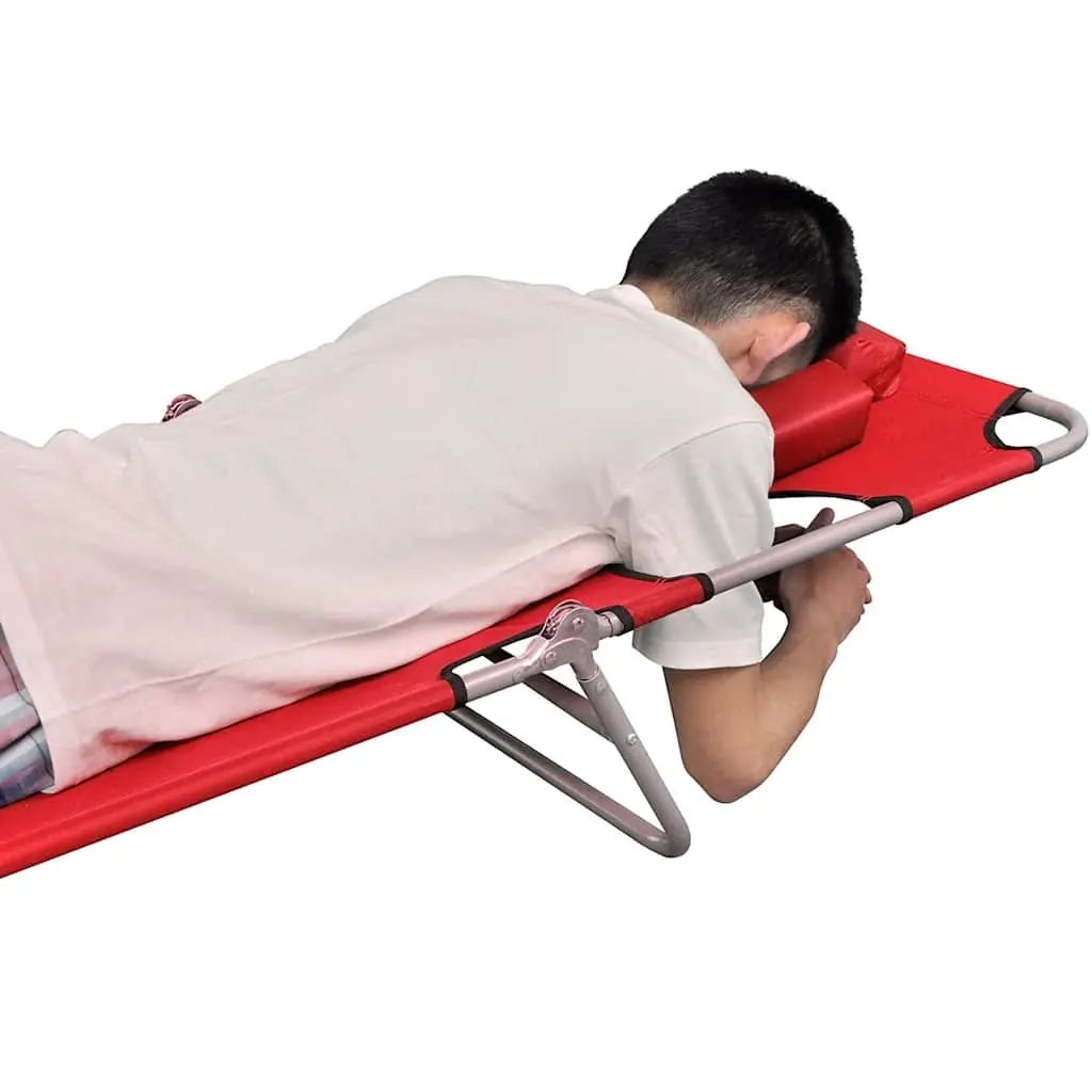 Folding Sun Lounger Red Outdoor Garden Reclining Beach Chair with Head Cushion