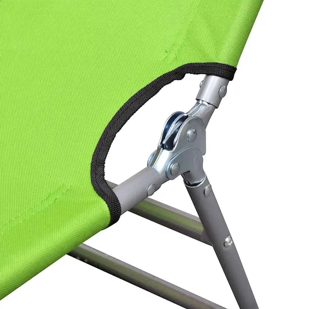 Folding Sun Lounger Adjustable Backrest with Head Cushion Green