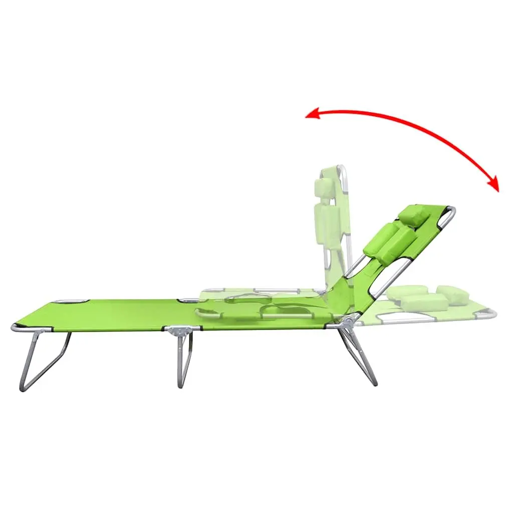 Folding Sun Lounger Adjustable Backrest with Head Cushion Green