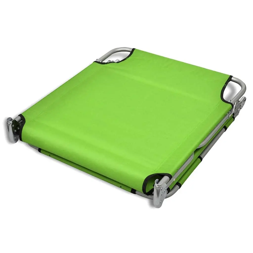 Folding Sun Lounger Adjustable Backrest with Head Cushion Green
