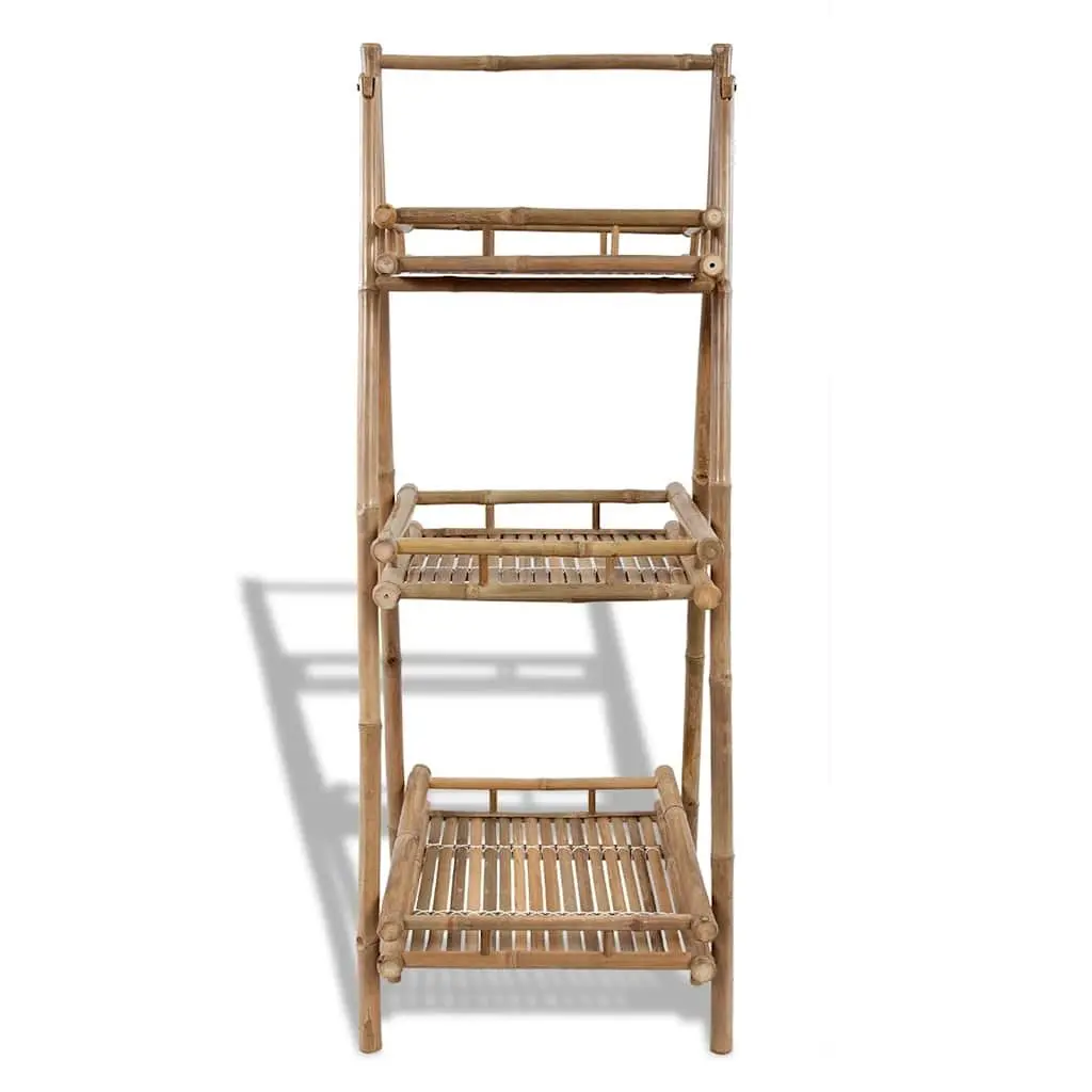 Folding Plant Rack Triangular Bamboo 3-Tier Shelf Stand Garden Patio Display Organizer