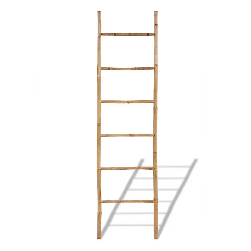 Bamboo Towel Ladder Free Standing 6 Rungs Bathroom Storage Rack