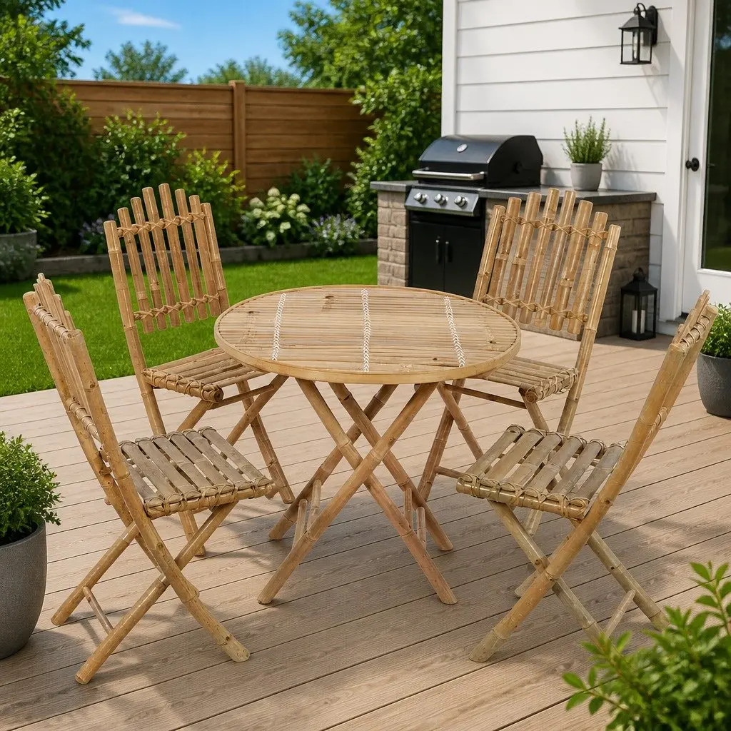 Outdoor Dining Set Folding Brown Bamboo 5 Piece