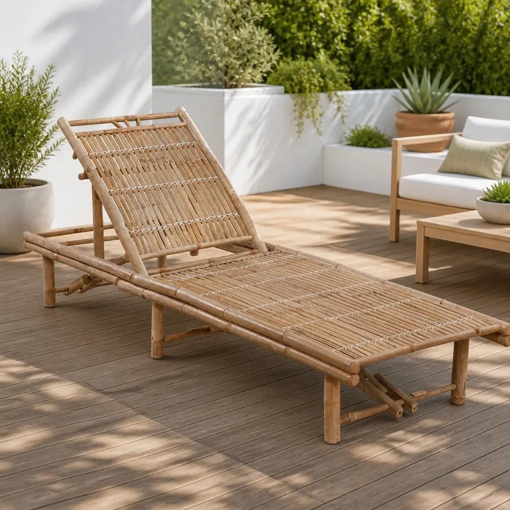 Adjustable Reclining Chair Bamboo Sun Lounger Outdoor Garden Patio Furniture
