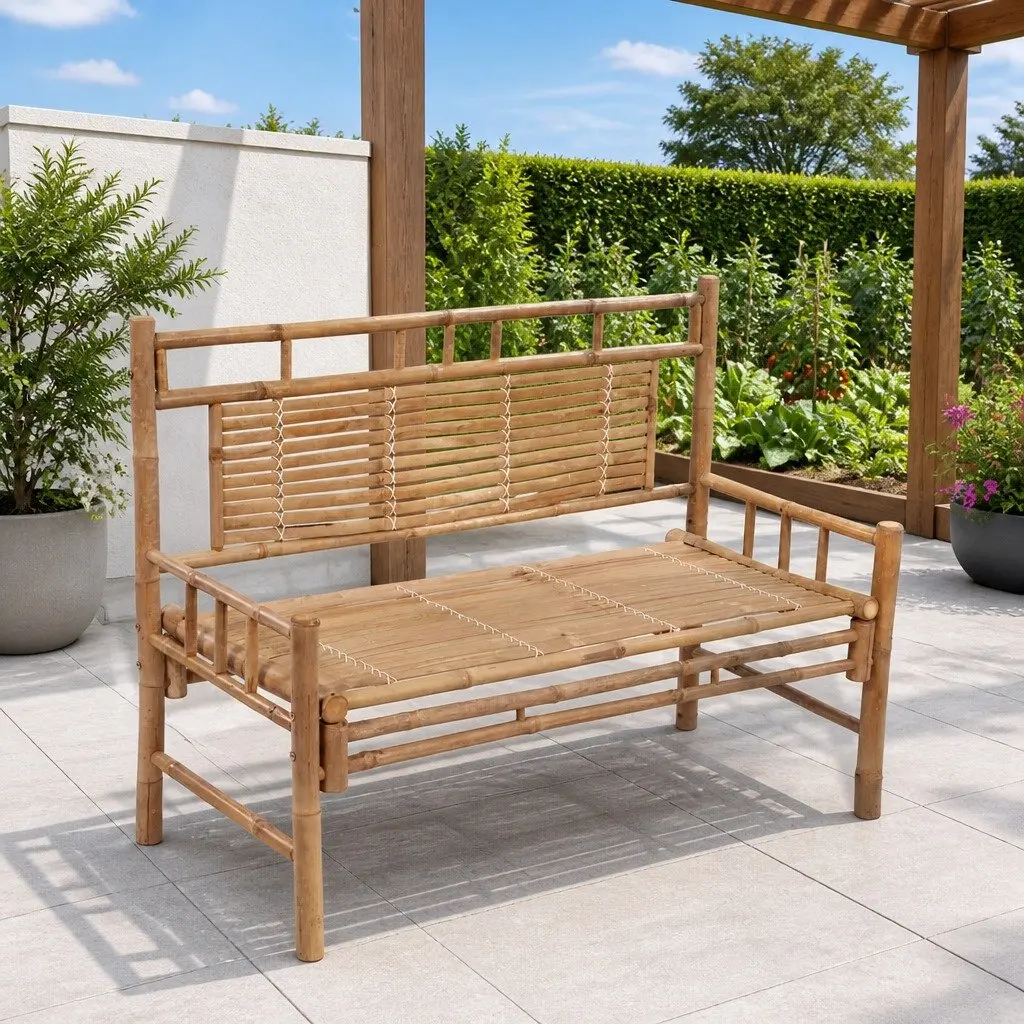 Outdoor Garden Bench Brown 120cm Backrest