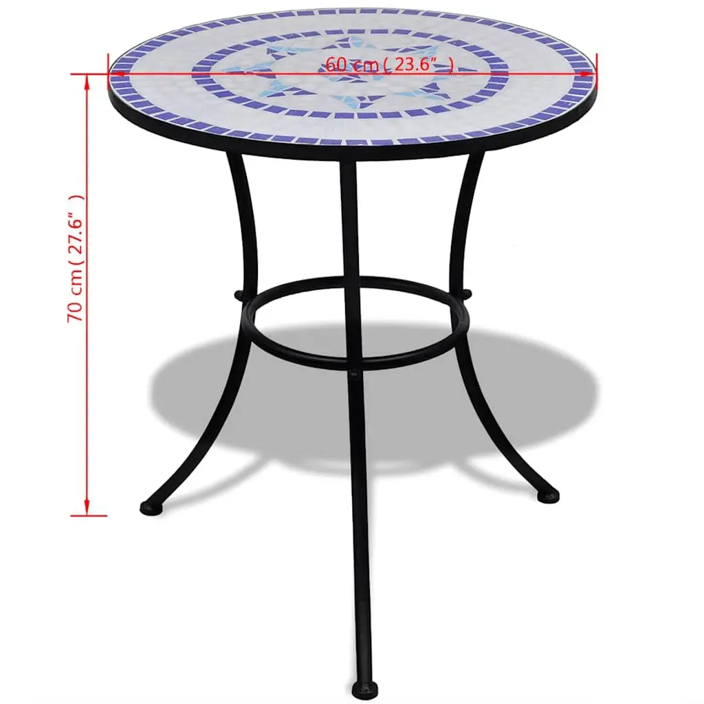 Mosaic Bistro Table Ceramic Top 60cm Blue White Outdoor Garden