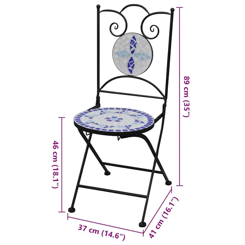 Outdoor Folding Bistro Chairs Set of 2 Garden Patio Seating Mosaic Design