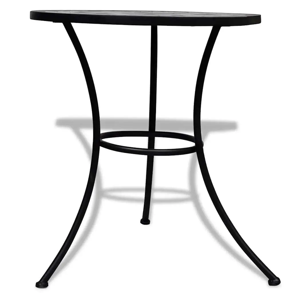 Mosaic Bistro Table Ceramic Top 60cm Black White Garden Balcony Coffee Outdoor