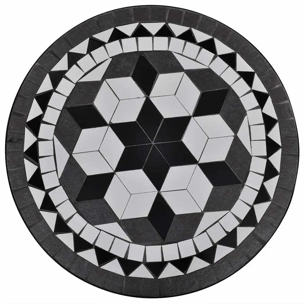 Mosaic Bistro Table Ceramic Top 60cm Black White Garden Balcony Coffee Outdoor