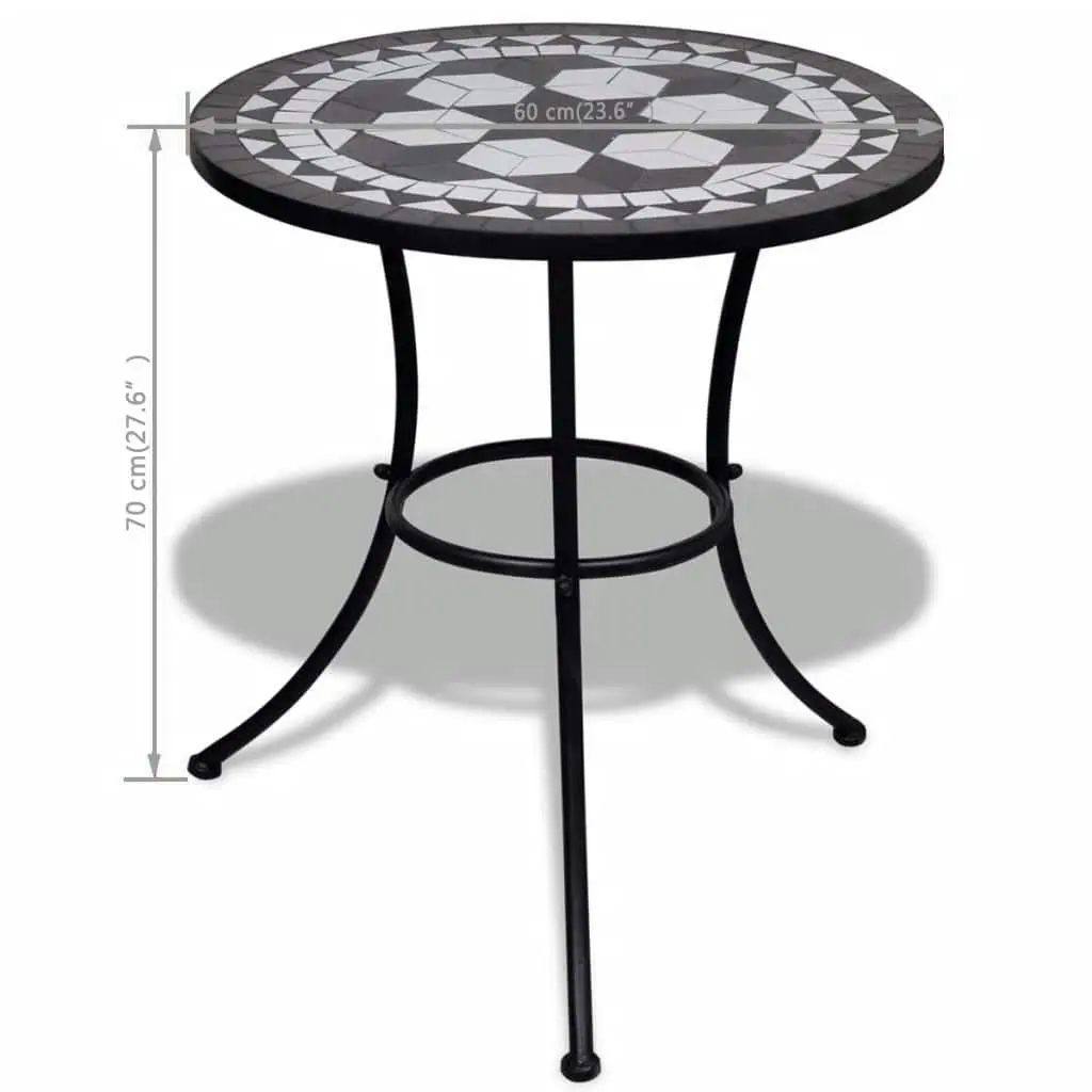 Mosaic Bistro Table Ceramic Top 60cm Black White Garden Balcony Coffee Outdoor