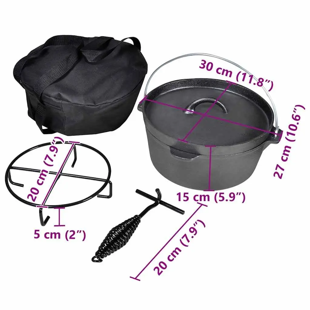 Dutch Oven Heavy-Duty 4.2L Cookware with Lid Lifter Stand Carrying Bag