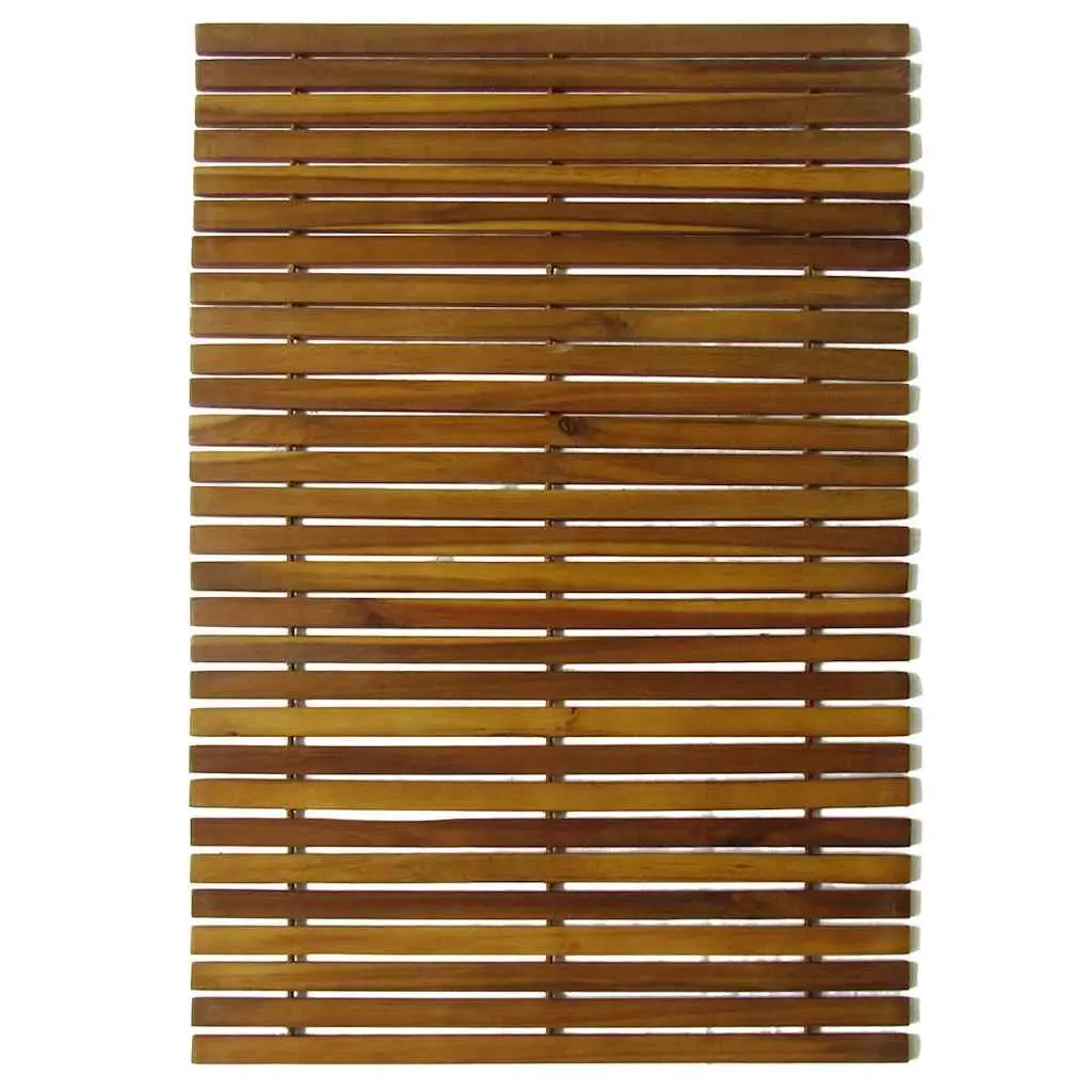 Brown Acacia Wood Bath Mat 80x50cm Bathroom Shower Non-Slip Rubber Backing Floor