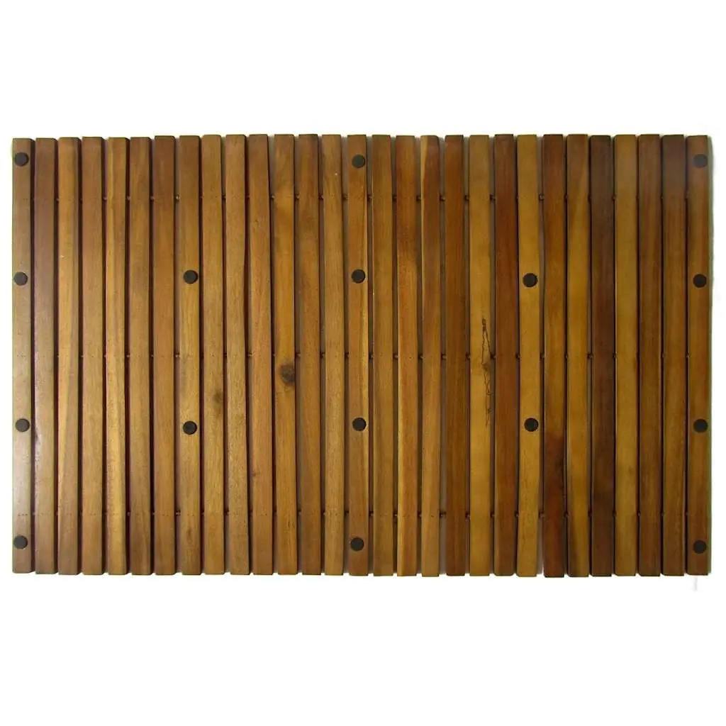 Brown Acacia Wood Bath Mat 80x50cm Bathroom Shower Non-Slip Rubber Backing Floor