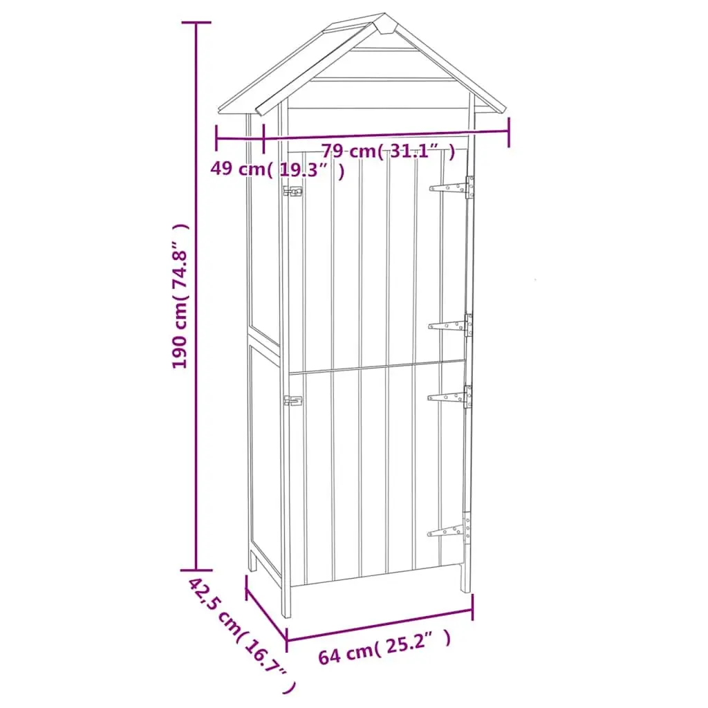 Wooden Garden Storage Cabinet Waterproof Roof Brown 42.5 x 64 x 190 cm