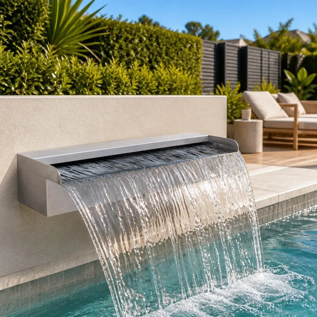 Rectangular Waterfall Pool Fountain Silver Stainless Steel 45cm