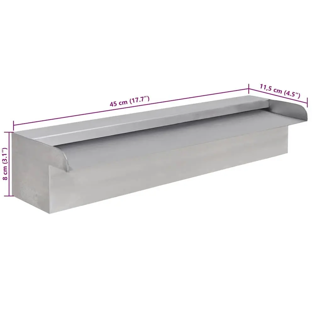 Rectangular Waterfall Pool Fountain Silver Stainless Steel 45cm