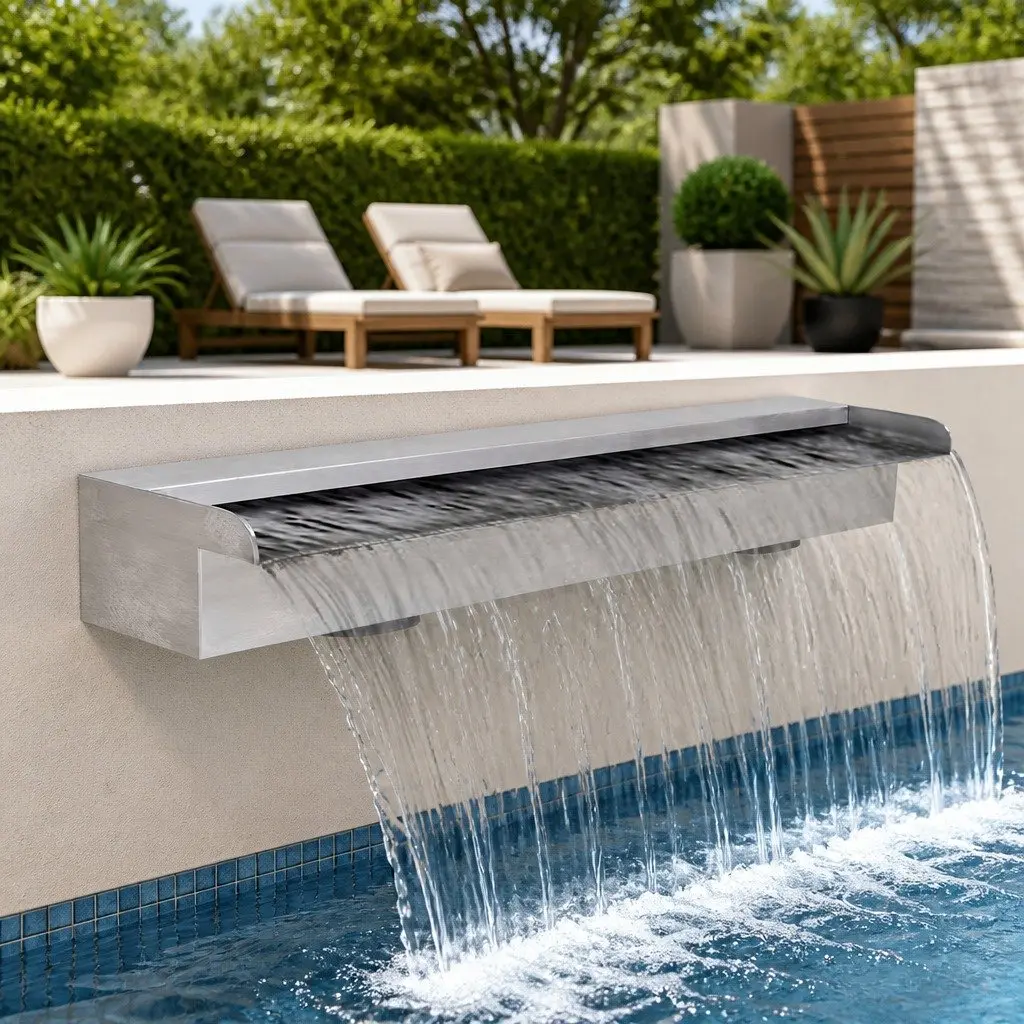 Rectangular Waterfall Pool Fountain Silver 90cm Water Feature