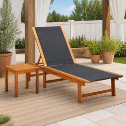 Friendly Acacia Wood Sun Lounger with Side Table Set