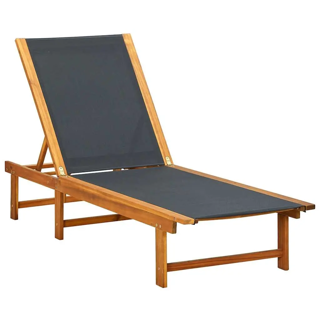 Sun Lounger with Side Table Brown Acacia Wood Textilene Outdoor Garden Furniture
