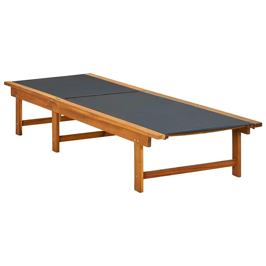Sun Lounger with Side Table Brown Acacia Wood Textilene Outdoor Garden Furniture