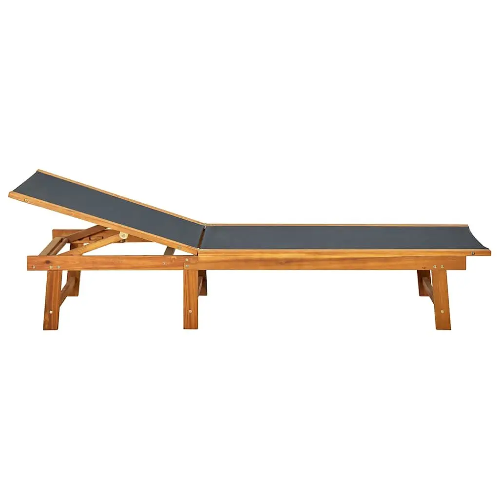 Sun Lounger with Side Table Brown Acacia Wood Textilene Outdoor Garden Furniture