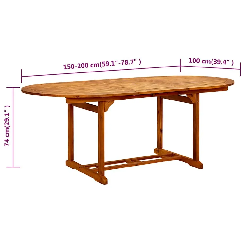 Outdoor Dining Table Extendable Solid Acacia Wood Brown 150-200x100x75cm