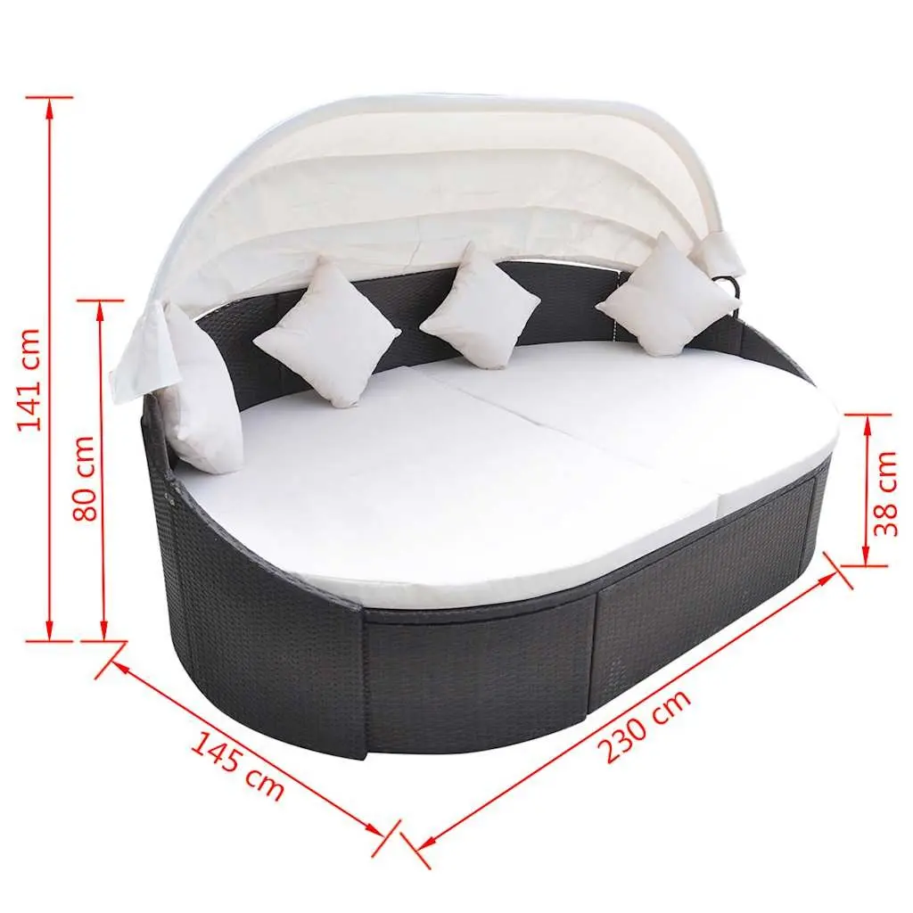 Outdoor Lounge Bed with Canopy PE Rattan Steel Frame Brown