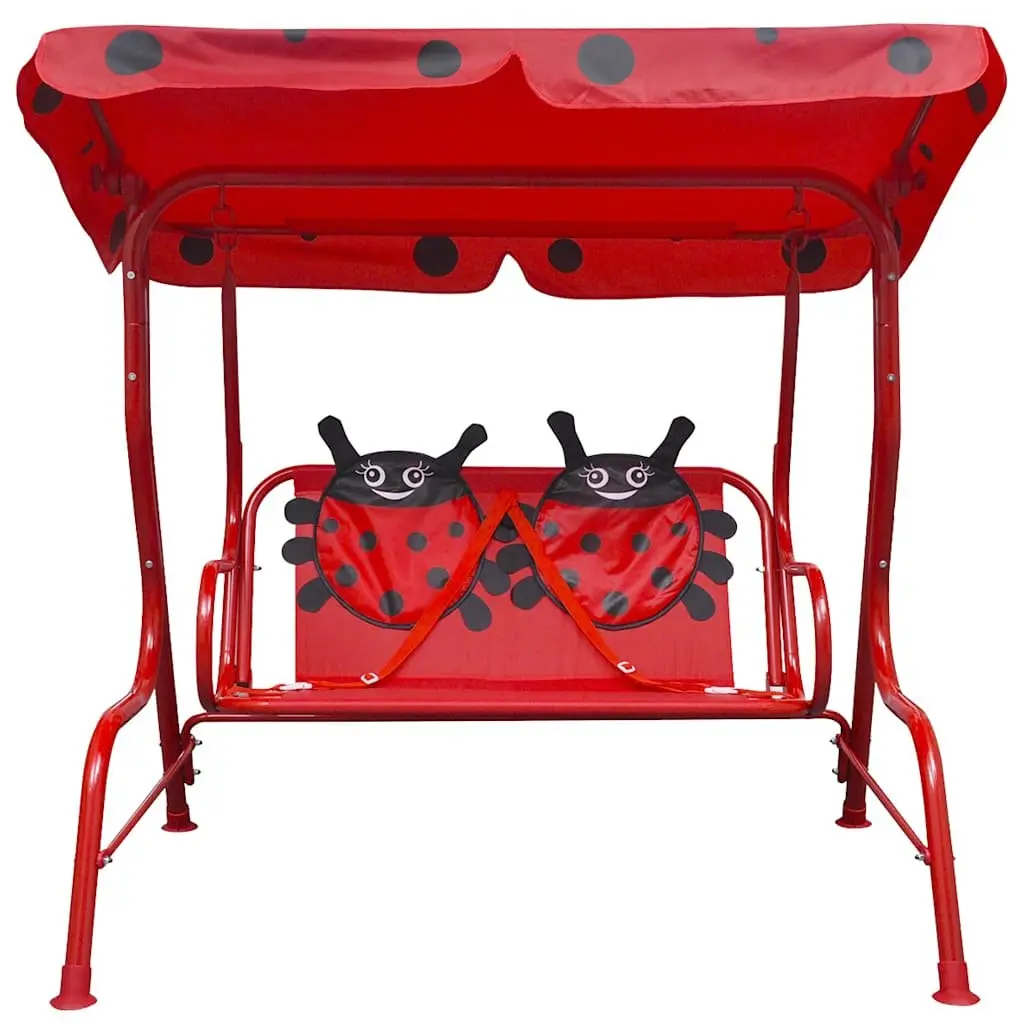 Kids Swing Seat Red Sturdy Steel Frame Outdoor Patio with Sunshade Canopy